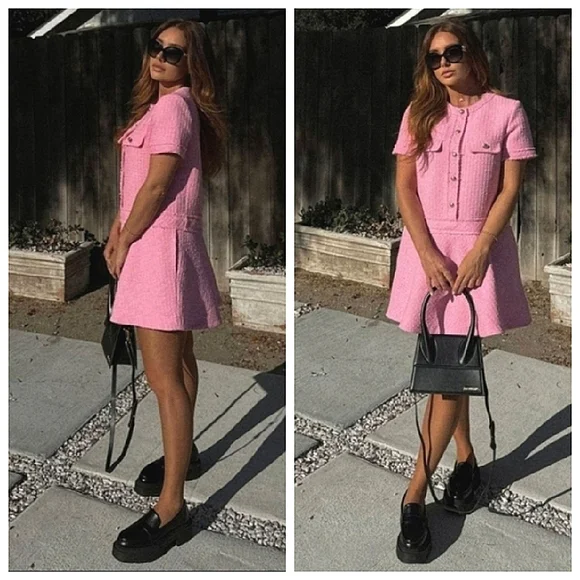 ZARA TEXTURED DRESS PINK TWEED - Picture 10 of 15